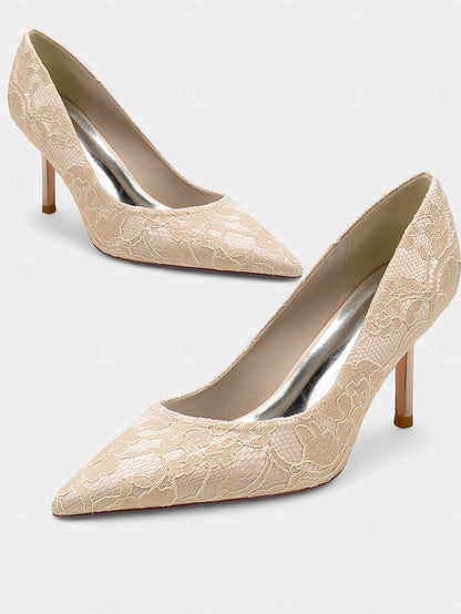 Women's Lace-Embroidered - Pointed-Toe Heels Stiletto