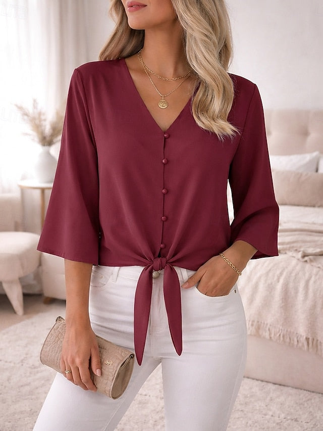 Easter Women's Summer Tops Solid Color Plain Elegant