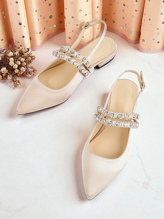 Pointed Rhinestone Toe Women's - Slingback Flats Satin