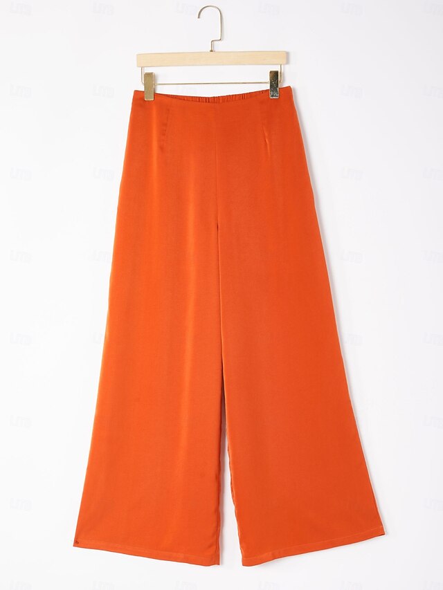 Orange Stand Collar Wide Leg Pants Set