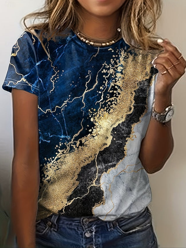 Women's T Shirt Print Ocean Vintage Stylish Casual Short