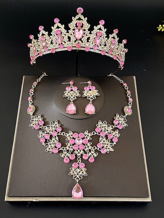 – Women's Set Silver and Jewelry Rhinestone Elegant Tiara