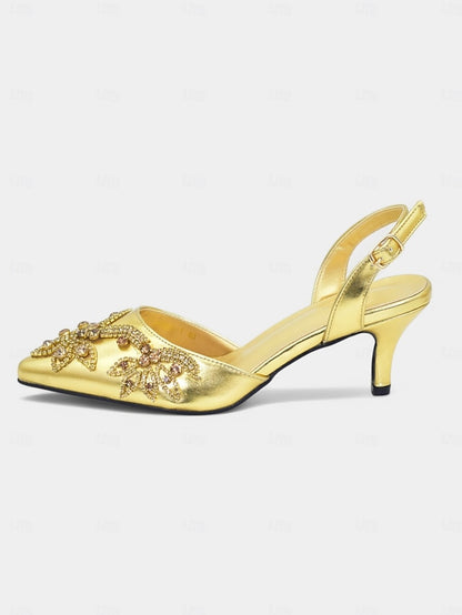 Embellished with Heels Slingback – Matching Gold Handbag