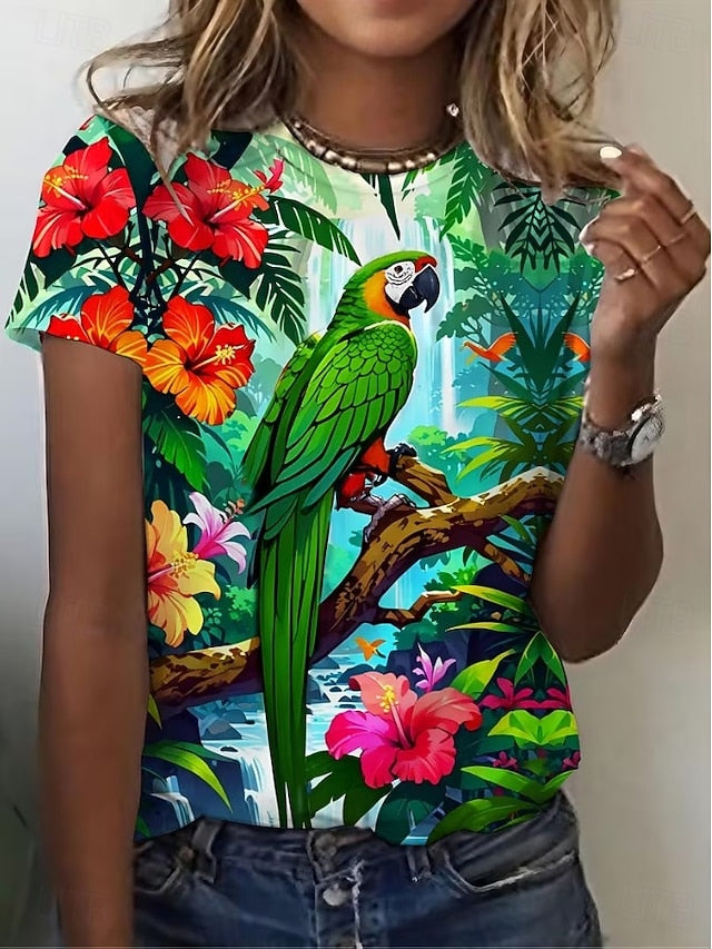 Women's T Shirt Print Graphic Animal Bird Vintage Stylish
