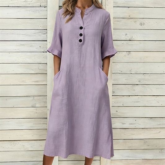 Women's Midi Dress Black Dress Cotton Linen Dress Elegant