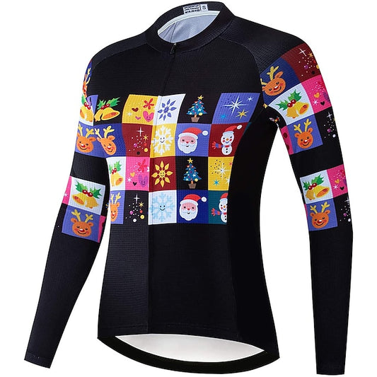 Women's Cycling Jersey Santa Claus Patterned Funny Long