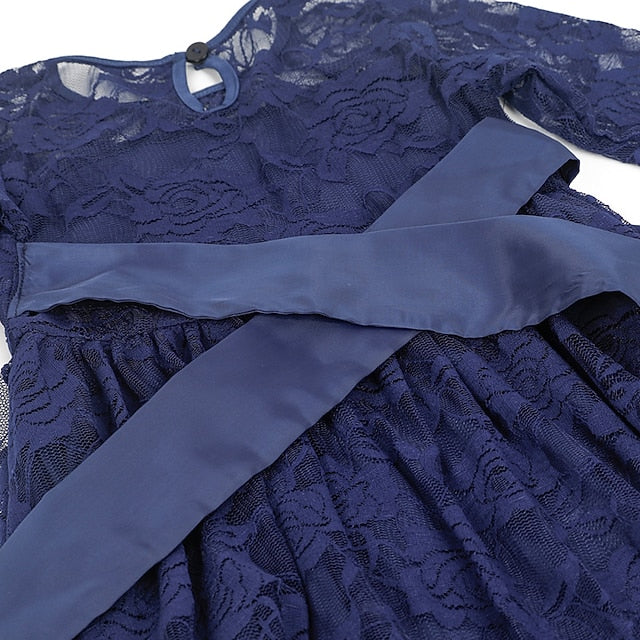 Girls' Solid Kids Colored Flower Long Dress Girl