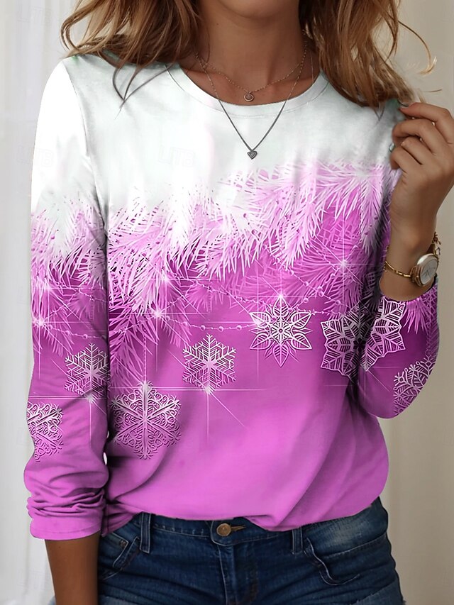 Women's T Shirt Print Ombre Graphic Snowflake Vintage