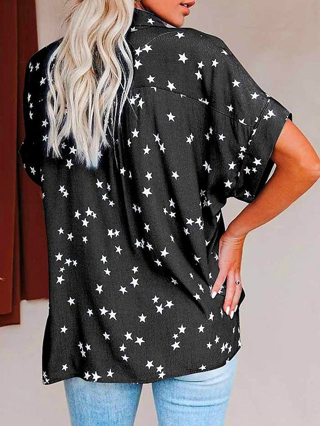 Women's Blouse Buttons Print Star Elegant Vacation Stylish