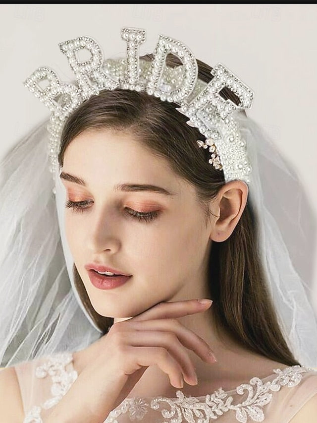 'BRIDE' with Headband Veil – Pearl-Embellished