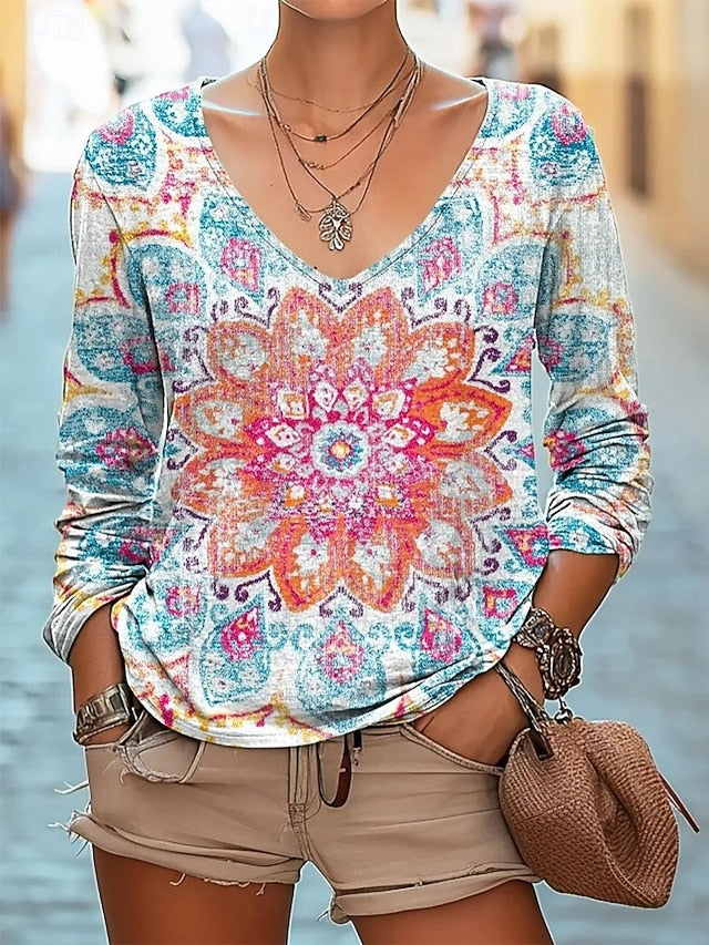Women's Blouse Print Tie Dye Flower Bohemia Daily Long