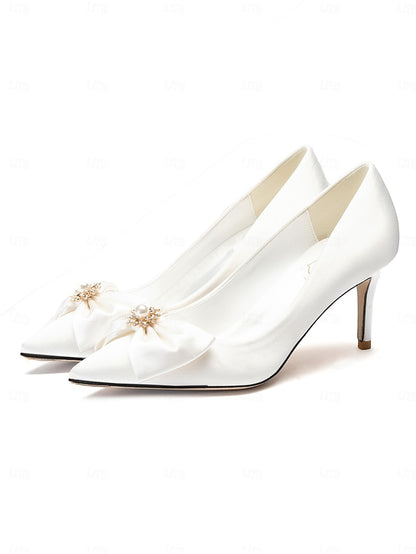 – Pointed Toe Chic Bow Women's Satin Wedding Pumps