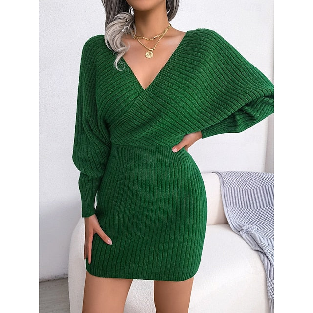 Women's Sweater Sweater Dress Casual Soft Pure Color Ribbed