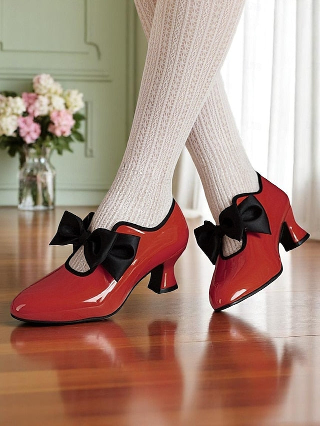 Shoes – Red Vintage 1920s Heel Women's Leather Patent Low