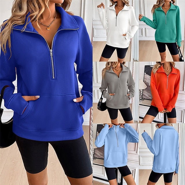 Sleeve Athleisure Sweatshirt Pocket Spring Women's Long Top