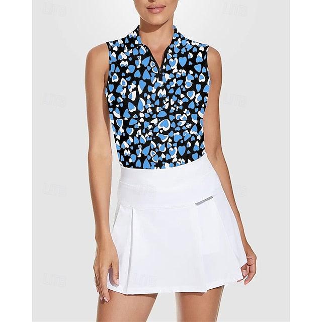 Women's Heart Tennis Shirt Sleeveless Print UPF50+ Quick