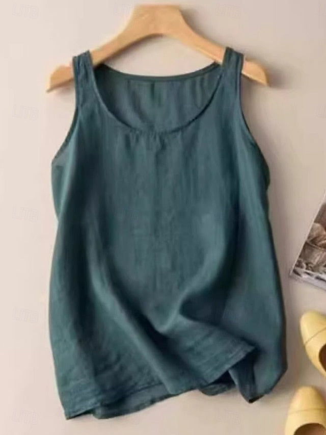 Women's Shirt Solid Color Basic Casual Sleeveless Crew Neck