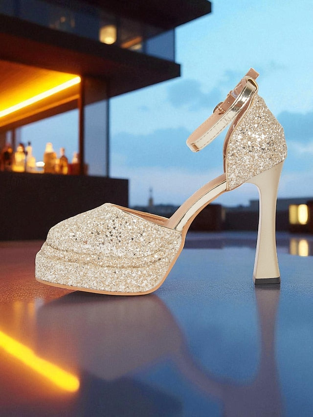 Platform Glitter High Women's Heels Gold