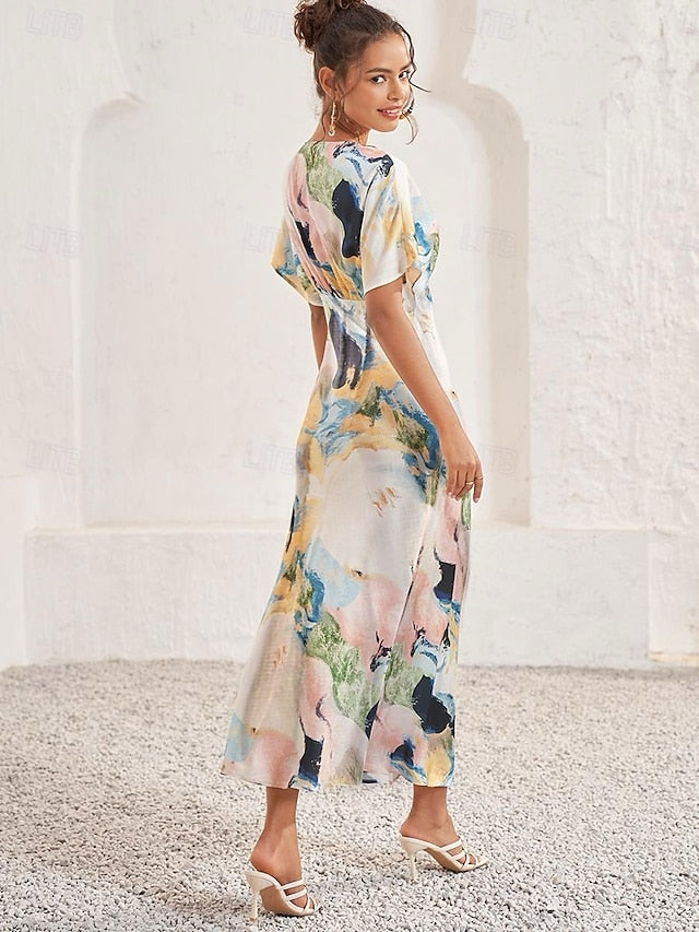 Women's Wedding Guest Dress Elegant Tie Dye Maxi Dress