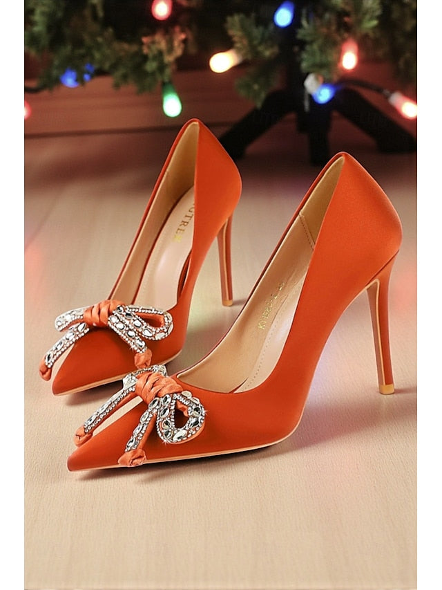 Bow Orange with Heels Crystal Pointed - Women's Stiletto