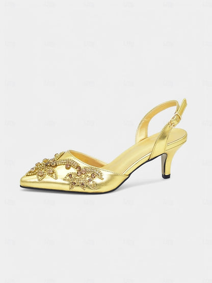 Embellished with Heels Slingback – Matching Gold Handbag