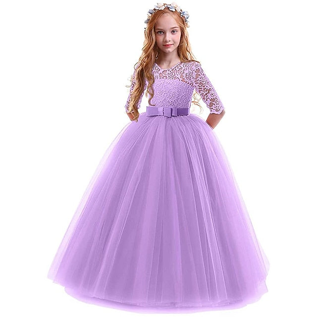 Kids Flower Prom Dress Girl Lace Years Princess 3-13