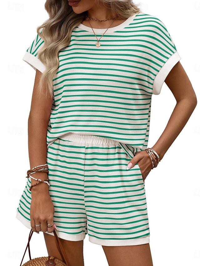 Women's Two Piece Sets Shorts Sets Short Sleeve Crew Neck