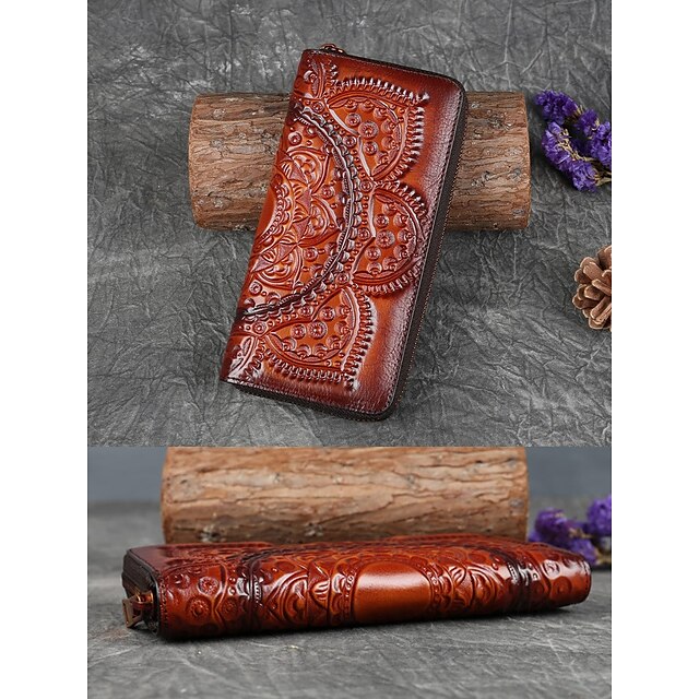Handmade with elegant mandala leather wallet continental pattern