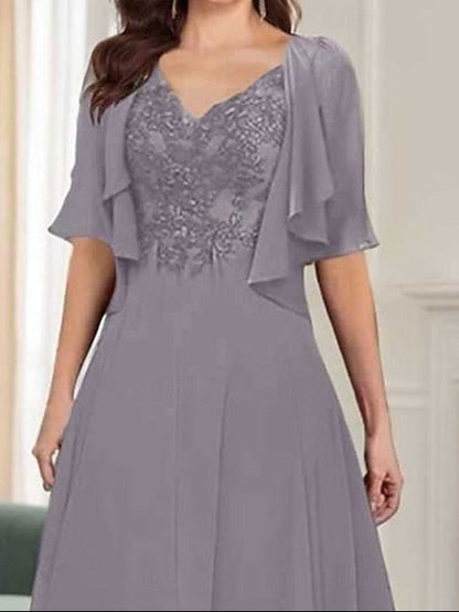 the Elegant Neck Mother A-Line of Bride V Dress Simple