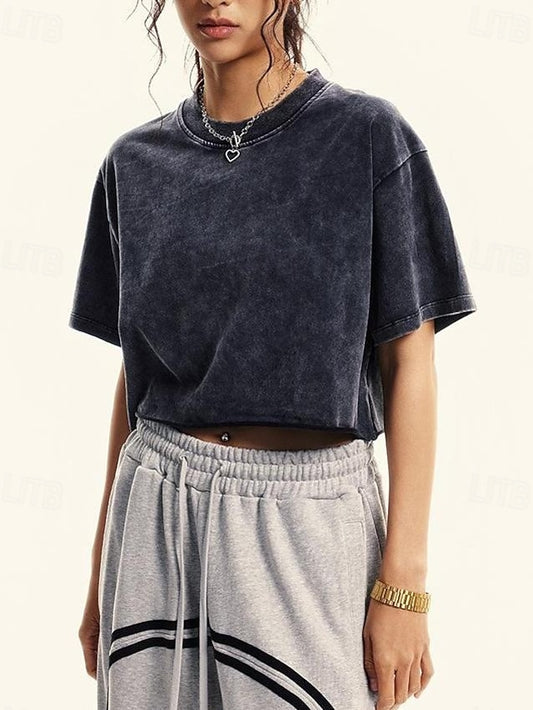 Women's Tee 100% Cotton Vintage Washed Tops Vintage Washed