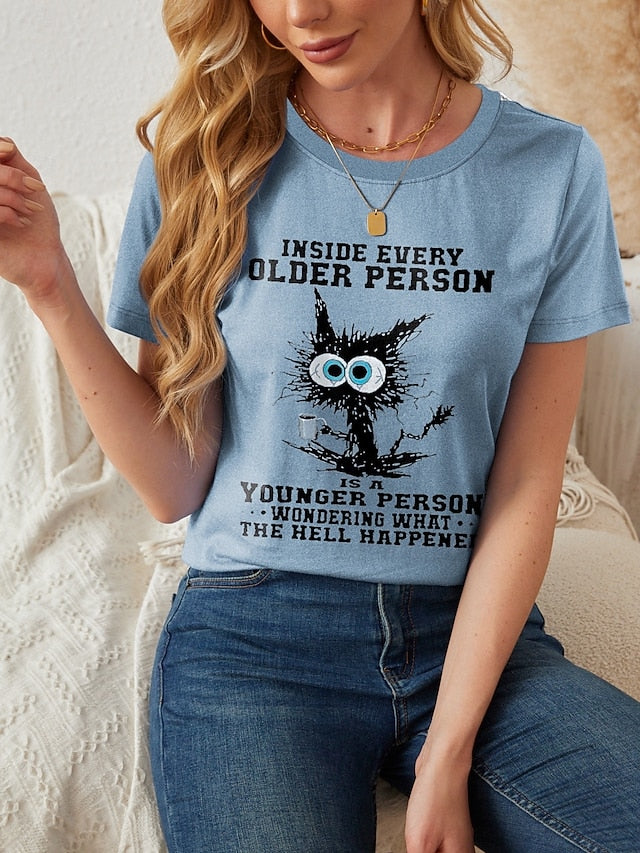 Women's T Shirt Print Cat Casual Short Sleeve Round Neck