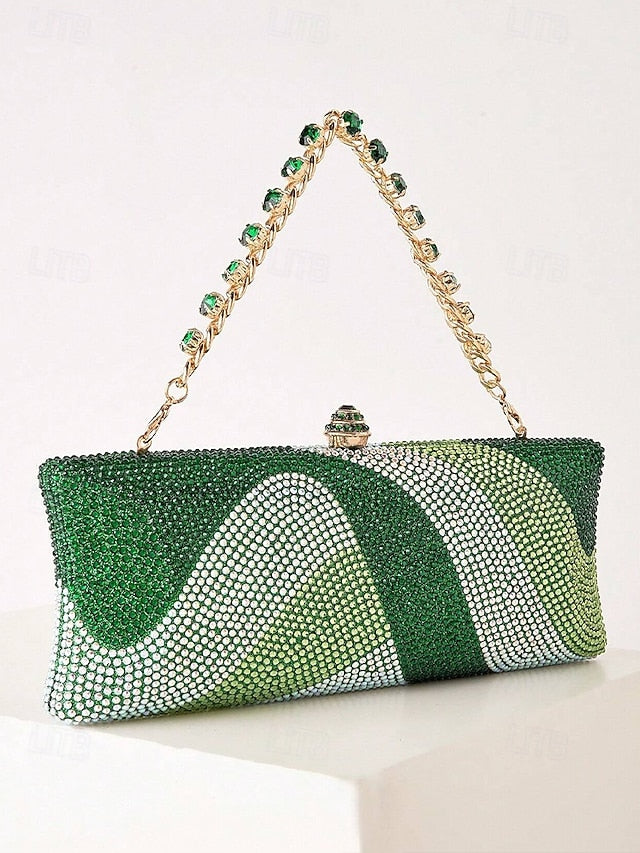 with Strap Crystal Bag Chain Clutch Evening Women's