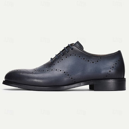 Shoes Blue Cowhide Classic Navy Genuine Oxford Men's