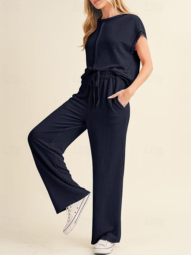 Women's Pants Sets Bolero Top Short Sleeve Crew Neck Plain