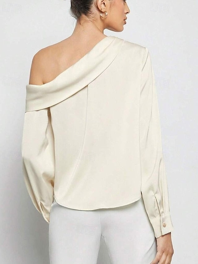 Women's Shirt Elegant Dressy Satin Top Asymmetric Solid