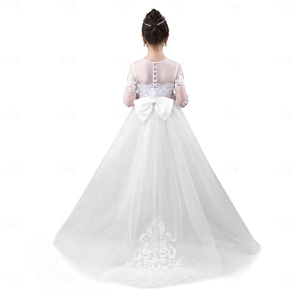 Kids Long Solid Dress Party Color Girl Flower Girls'