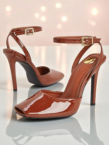 Leather Heels Peep High - Women's Toe Patent Green Dark