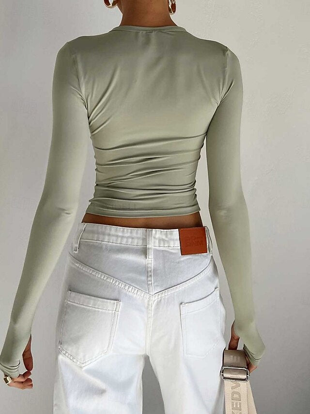 Women's T Shirt Long Cotton Top Tee Top Solid Color Fashion