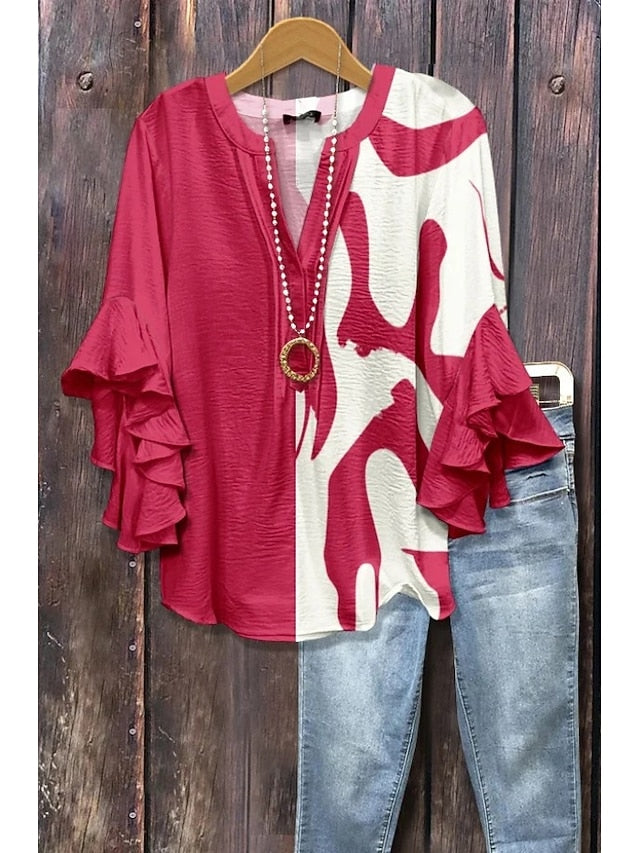 Women's Blouse V Neck Floral Graphic Geometric Bohemia