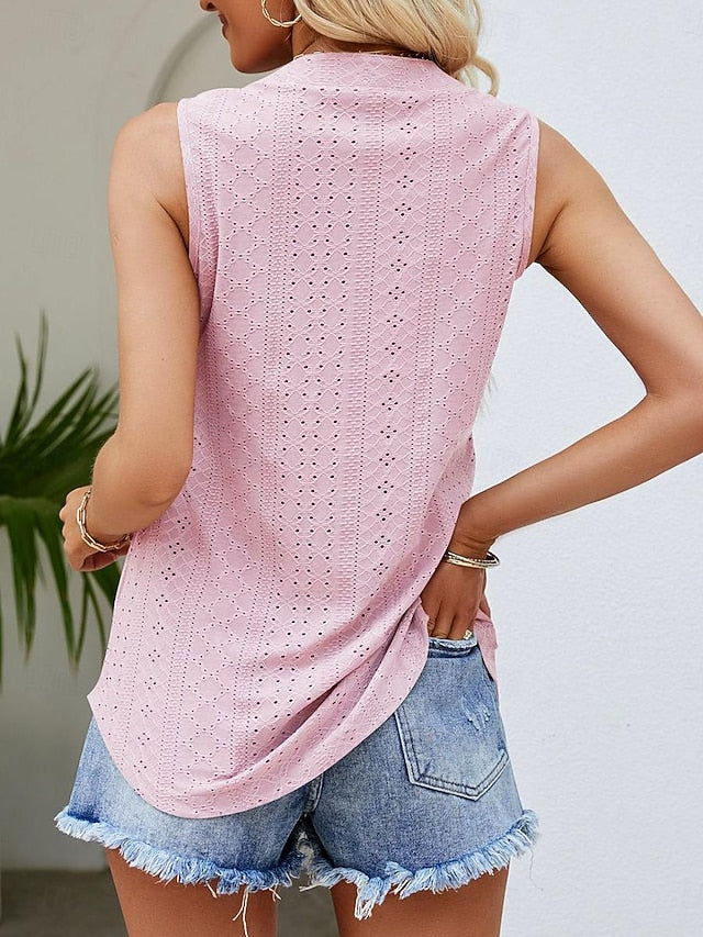 Women's Pointelle Shirt Eyelet Top Lace Shirt Short Sleeve