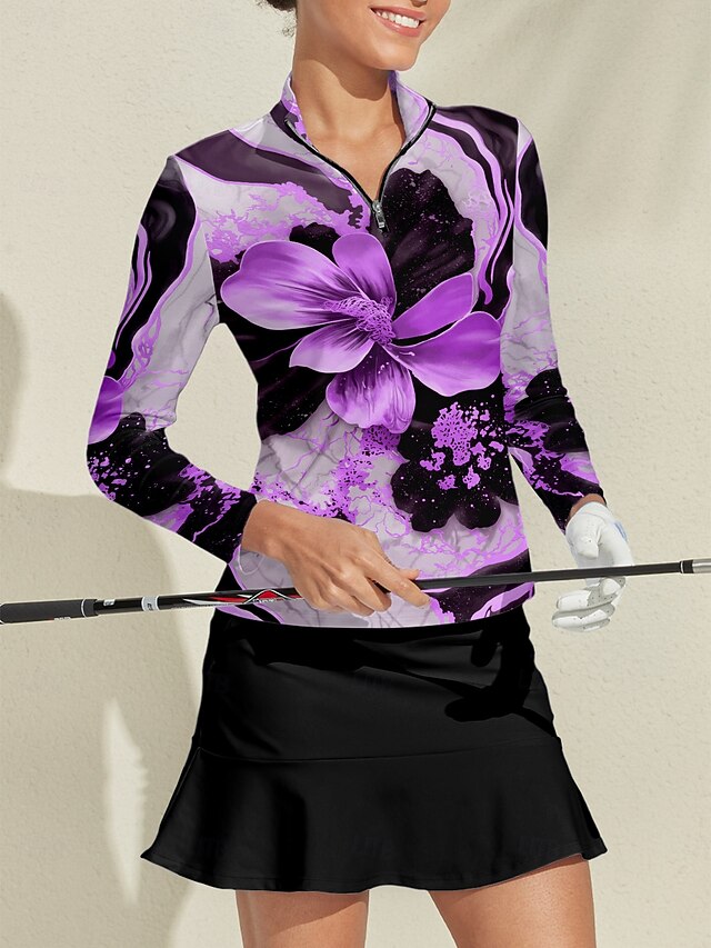 Women's Golf Polo Shirt Purple Long Sleeve Top Ladies Golf