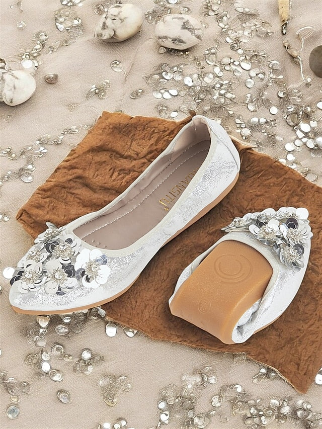 Floral Flats Embellished Foldable Comfortable Women's –