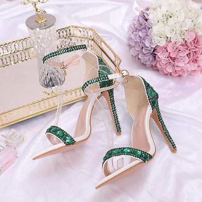 Green Ankle with Rhinestone Matching Women's Stiletto Heels