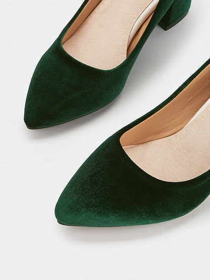 Block Green Heel Pointed Elegant - Women's Pumps Toe Velvet