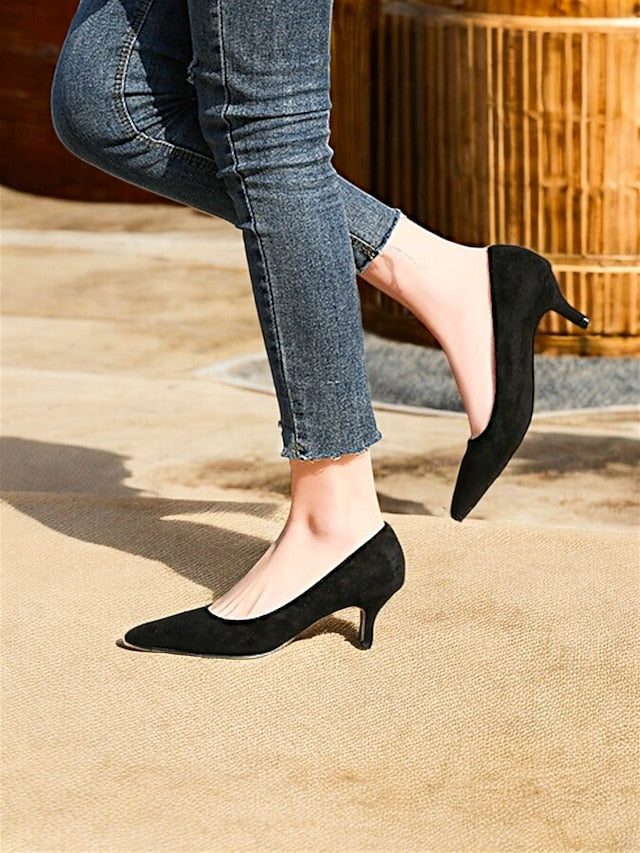 with Green Pointed-Toe Women's Kitten Suede Emerald Pumps