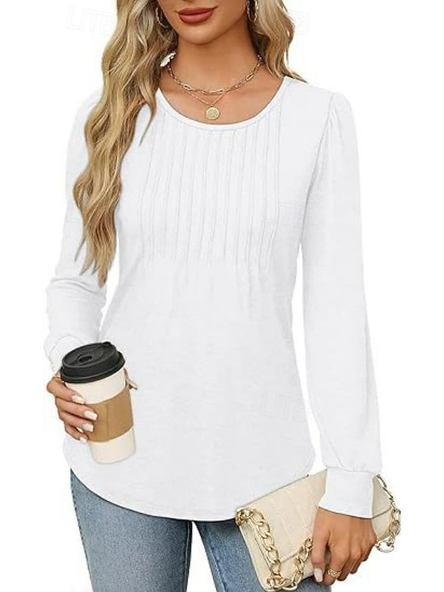 Women's Shirt Blouse Ruched Solid Color Basic Casual Long