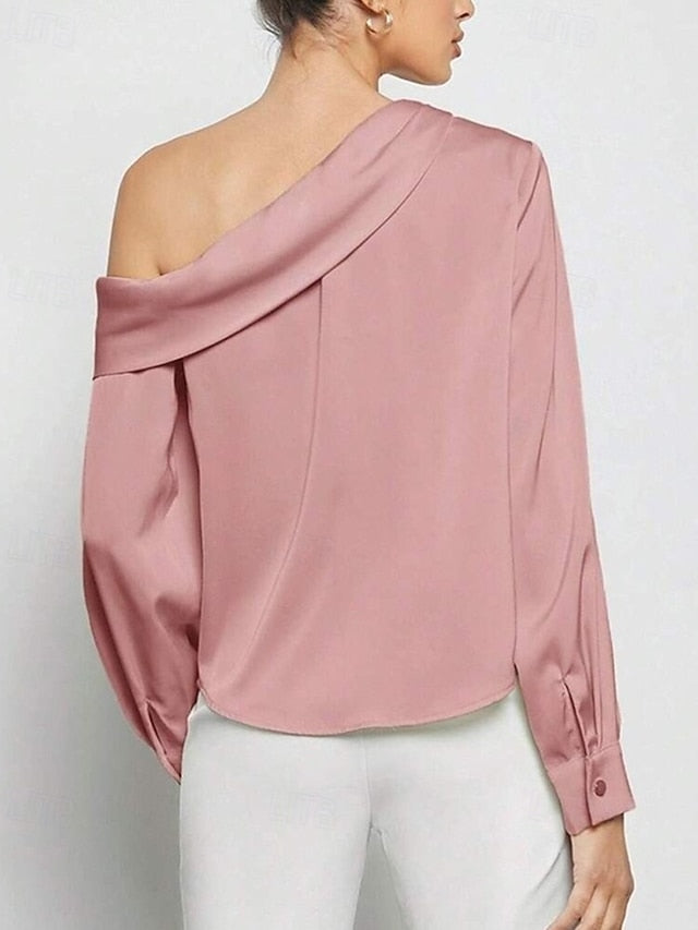 Women's Shirt Elegant Dressy Satin Top Asymmetric Solid