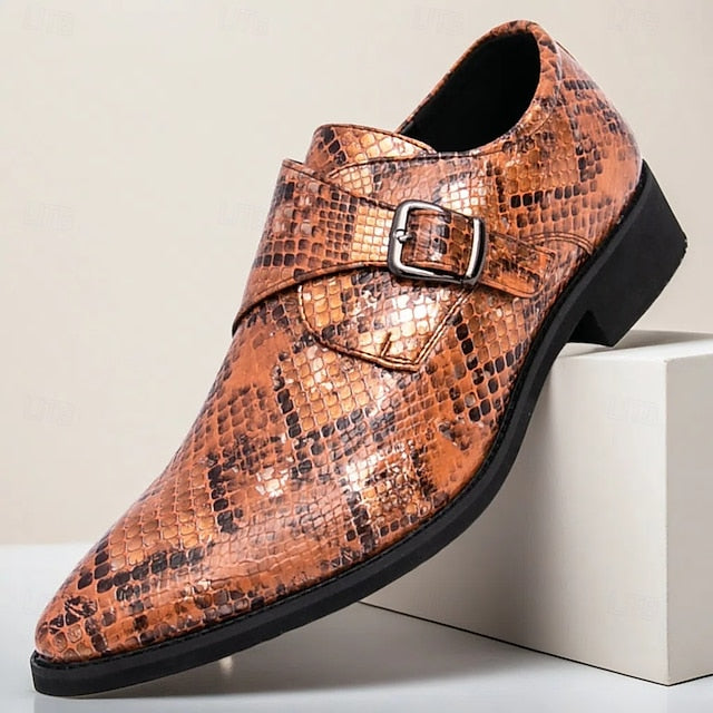 Shoes Snake Monk Strap – Classic for Men Print Brown Formal