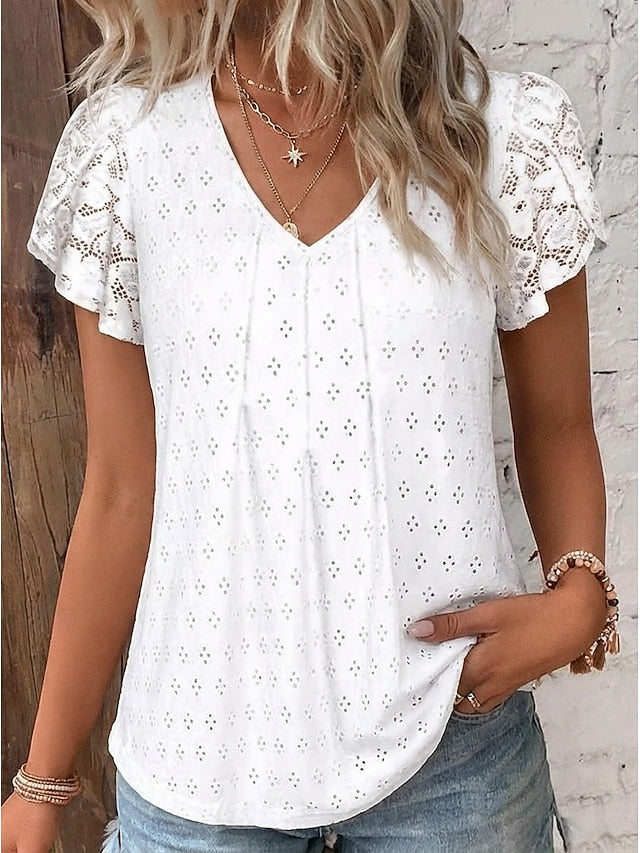 Women's Shirt Blouse Eyelet top Lace Tops Lace Eyelet Plain