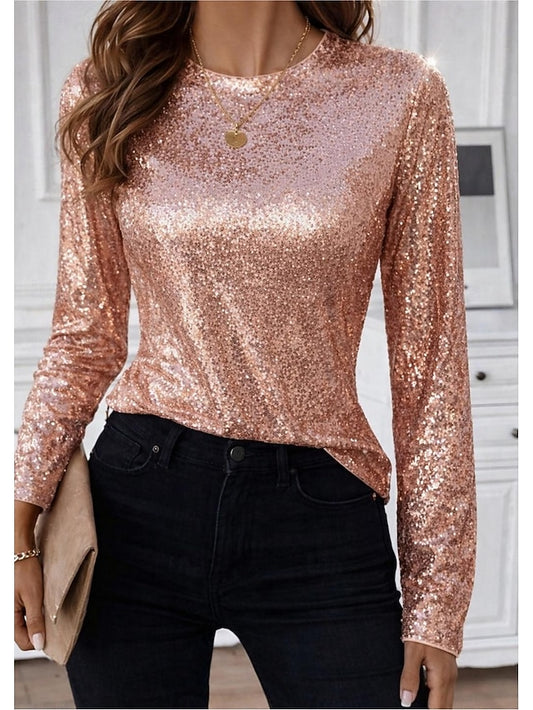 Women's T Shirt Tee Sequins Cut Out Keyhole Solid Color